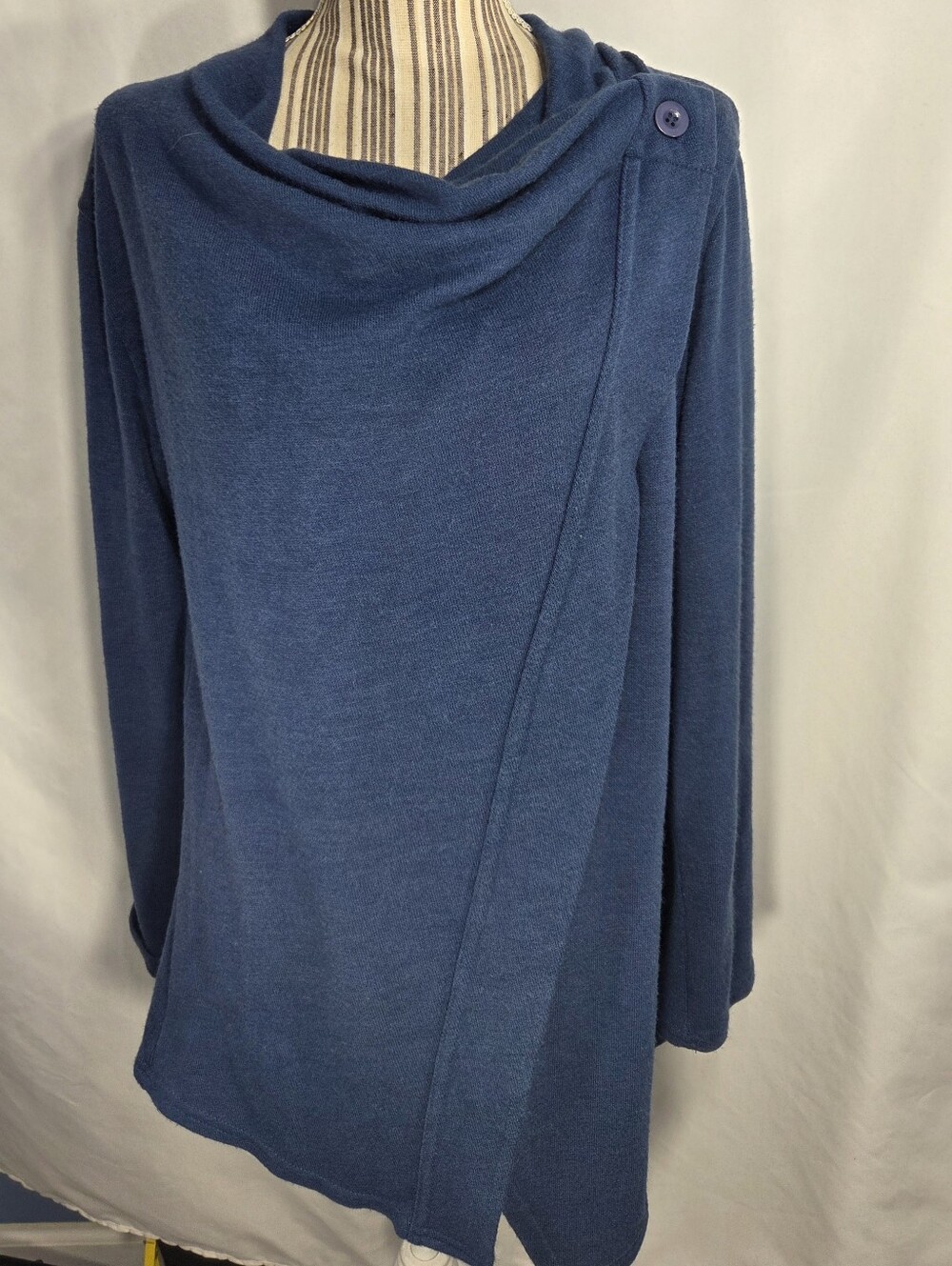 Designer Blue One Button Shoulder Drape Neck Wrap w/ Tab Sleeves Size Medium